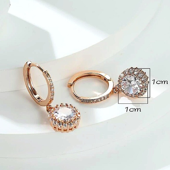 Gold 18K GP Diamond Round Drop Dangle Earrings - Picture 4 of 4